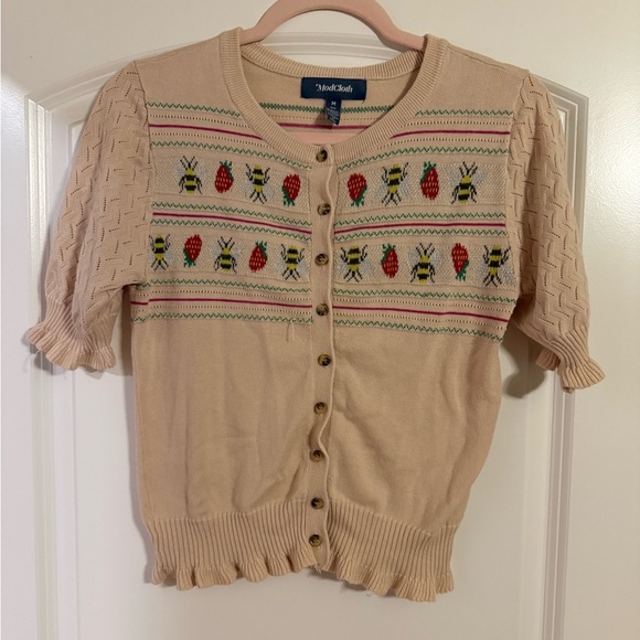 Modcloth Sweaters - Modcloth Bee & Strawberry Light Pink Cardigan | Size M